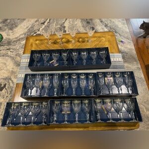 Vintage Preludio Capri Cut Crystal Water Wine and Champagne Glasses - Clear 36p